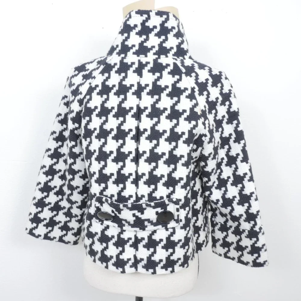 Nygard Black White Houndstooth Design Retro Coat Wide Half Sleeve SZ 8 Jacket - Picture 11 of 14
